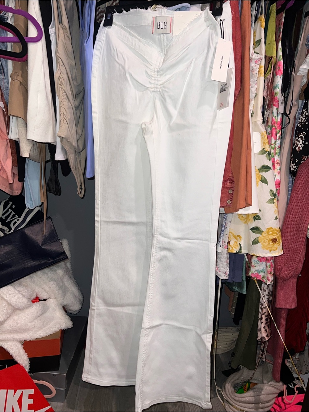 NWT BDG White Ruched Front Wide-Leg Jeans